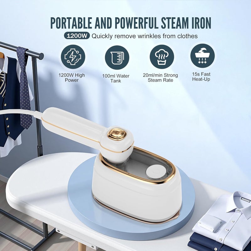TEKI Travel Steamer for Clothes, 1200W Mini Travel Iron with Steam, Handheld Rotary Garment Iron, Wrinkle Remover, 10s Fast Heating, White, 1 Piece - Image 2